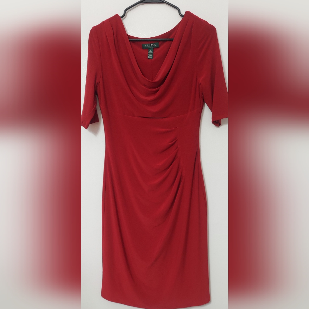 Ralph Lauren Women Sheath Dress Size 6 Short Sleeve Cowl Stretch